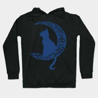 Blue Celtic Moon Cat Triquetra Hoodie